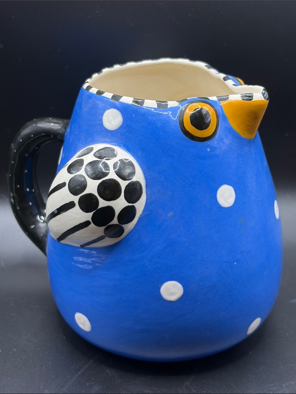 Alison Palmer Pottery Hand Painted Blue Bird Ceramic Pitcher Pourer Server Jug